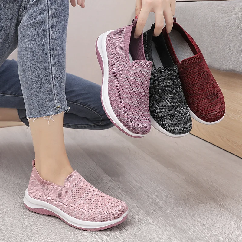 Fashion Slip-on Sneakers Women Sock Shoe Platform Shoes Breathable Mesh Sports Casual Shoes Soft Comfort Zapatillas De Deporte