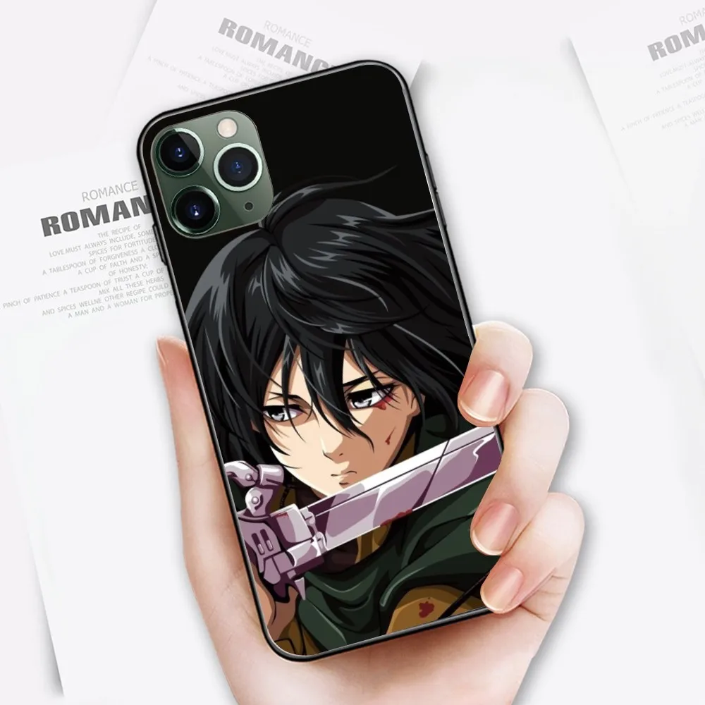 AOT Mikasa Ackerman Cell Phone Case for iPhone 15 14 13 12 11 XS X 8 7 6 Plus Mini Pro Max SE 2022 Black Soft Phone Cover Funda