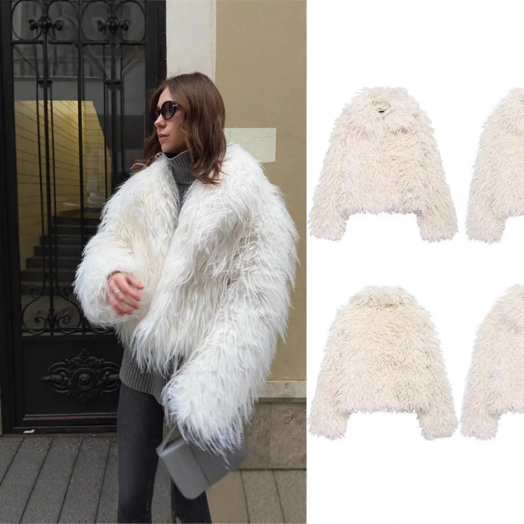 

Elegant Winter Woman Faux Fur Coat Solid Lapel Collar Thick Oversized Plush Jacket Long Hair Artifical Faux Fur Coat For Female