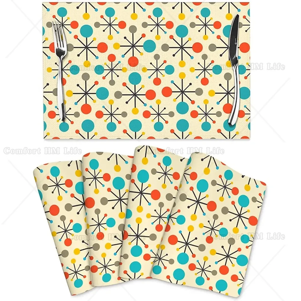 Placemats Set of 4 Mid Century Fifties Modern Atomic Retro Colors Place Mats Heat Resistant Non-Slip Washable Dinner Table Mats