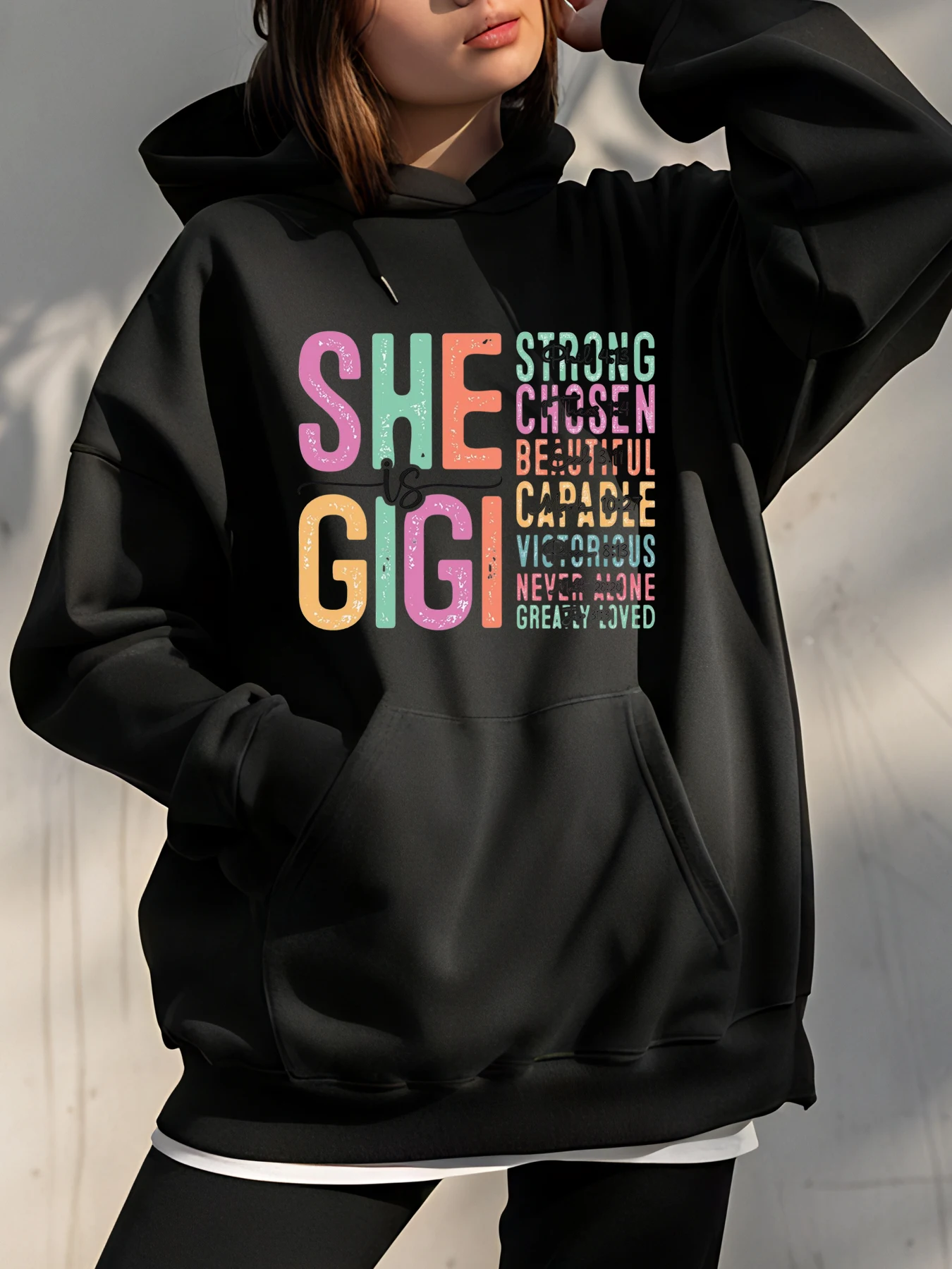 Ela é gigi forte escolhido bonito capaz vitorioso nunca sozinho muito amado moletom feminino streetwear estilo urbano