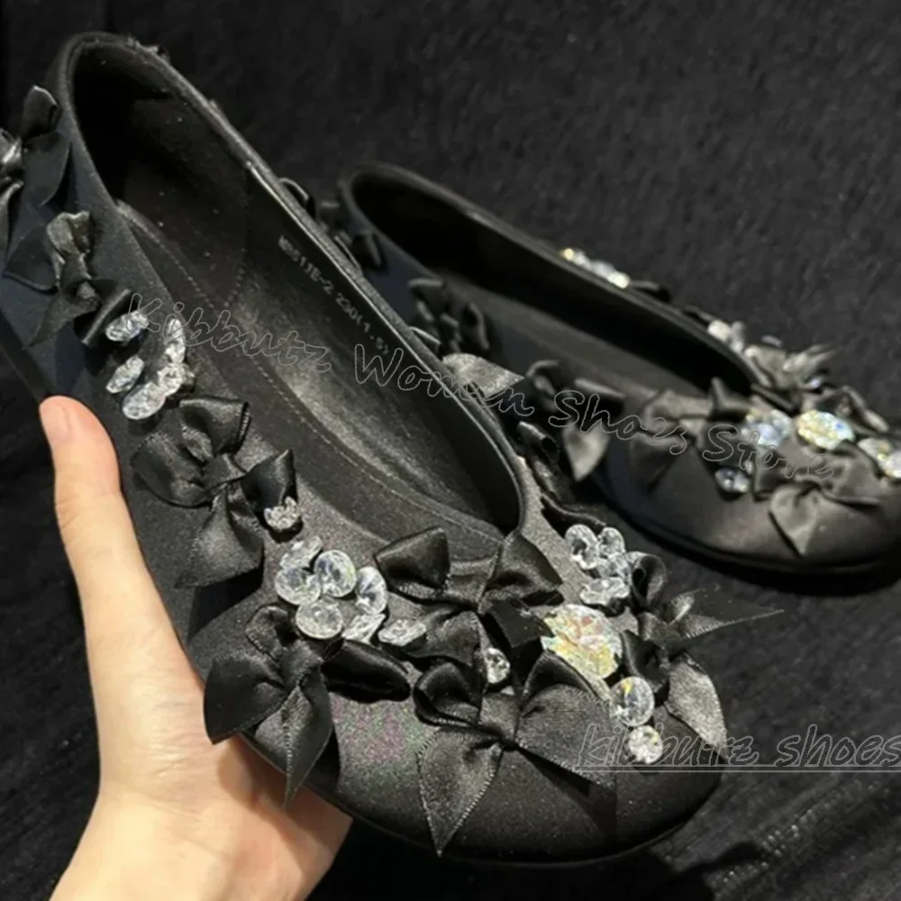 

Crystal Bling Ballet Pumps Glossy Round Toe Flat with Slip-On Fashion Novelty Sweet Luxury Dress Party Women Shoes Solid Color