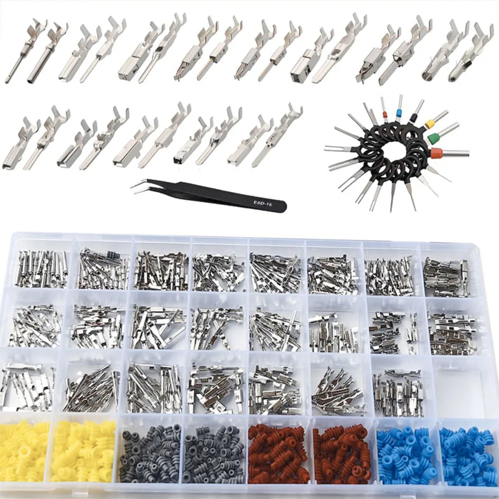 729pcs Automotive Pin Connectors,1/1.5/1.8/2.2/2.3/2.8/3.5mm VW Pin Terminal,Non Insulated Female Male Wire Terminal Pin for Car