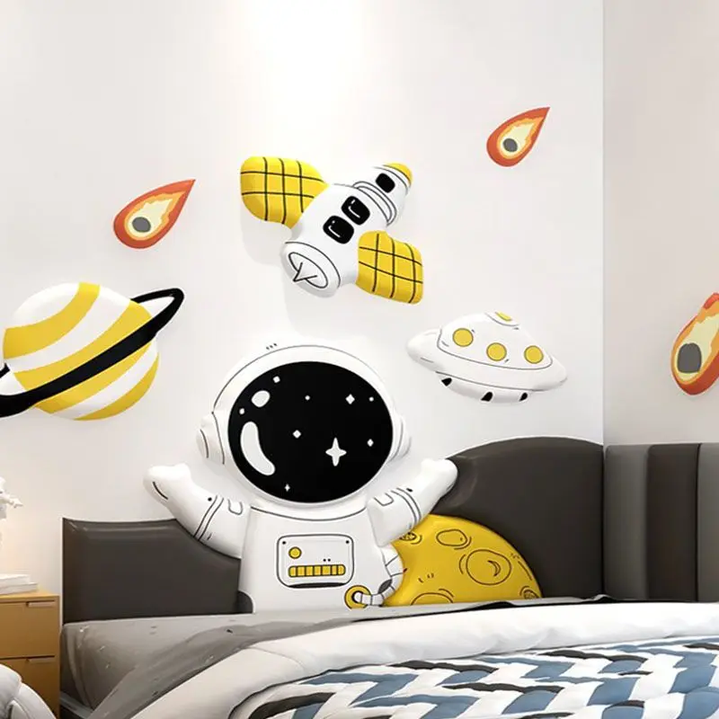 Astronaut Childern Bed Head Board Headboard 3D Wall Stickers Boy Bedroom Decor Anti-collision Wall Panels Cabecero Cama