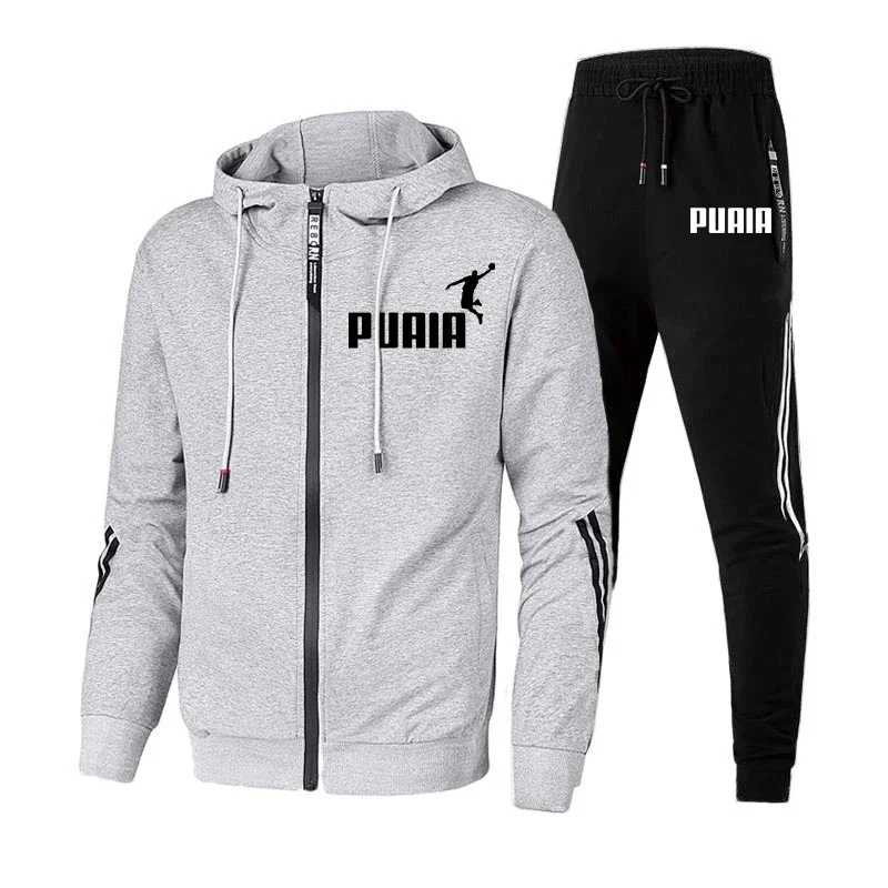 Spring Fall Men\'s Zip Suit Fashion Hoodies Sweatpants 2 Piece Casual Printed Hoodies Sweatshirt Sweatpants Jogging Fitness Pants