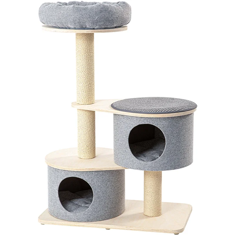 Large simple wooden cat house climbing activity tree scratching board house tower wooden apartment