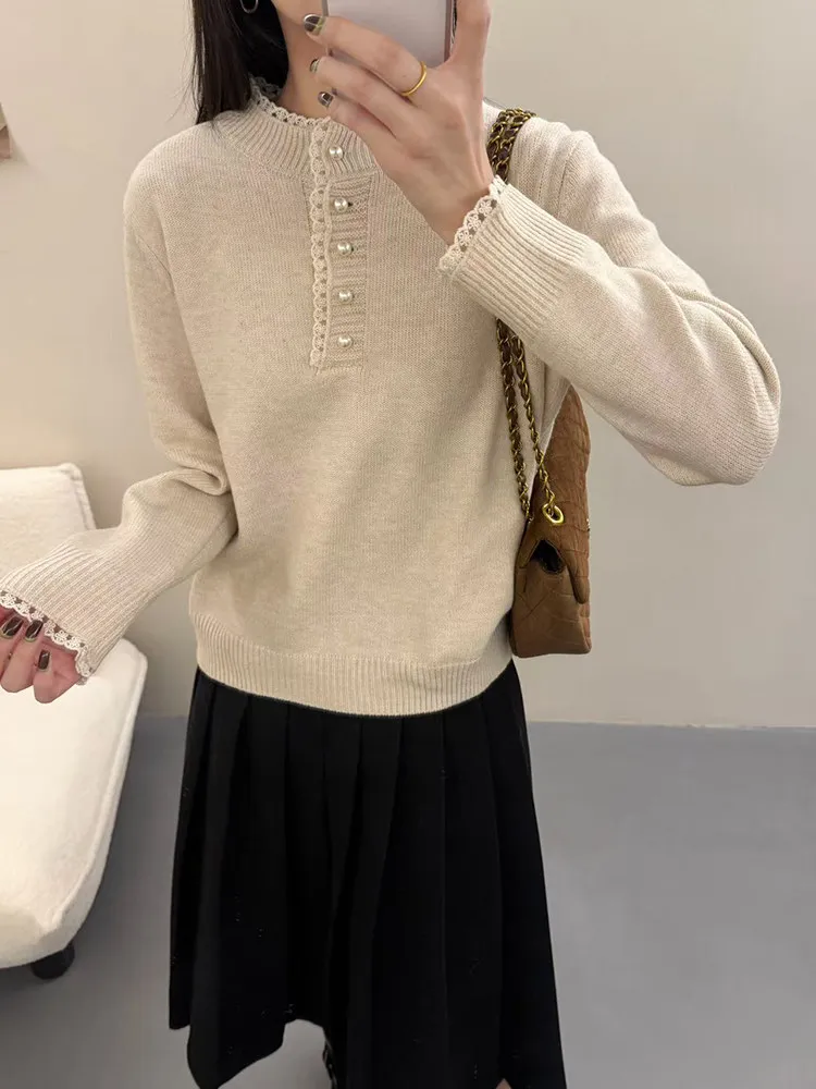 

Корейский вязаный свитер с жемчужными пуговицами, женский базовый слой irt Wood ain, повседневный свободный крой, мягкий трикотаж, верхняя одежда