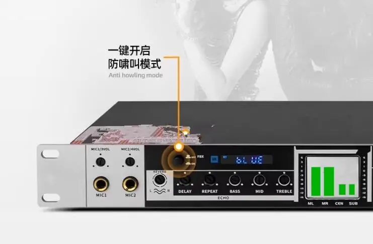 KX800  remote control dual reverb anti howling  Bluetooth fiber  coaxial AUX input effector KTV reverb karaoke home preamplifier