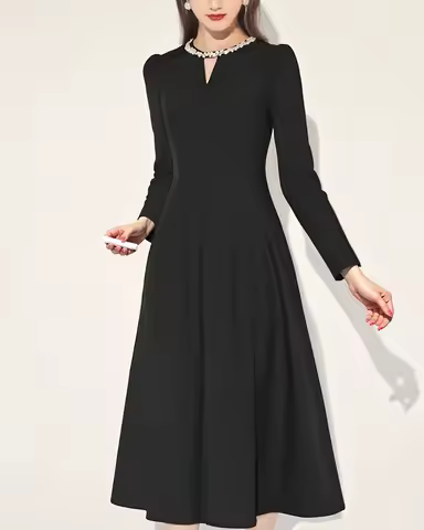 Spring Hepburn style women's Dress high-end Fashion luxury temperament evening dress French classic black Long Skirt For Ladies