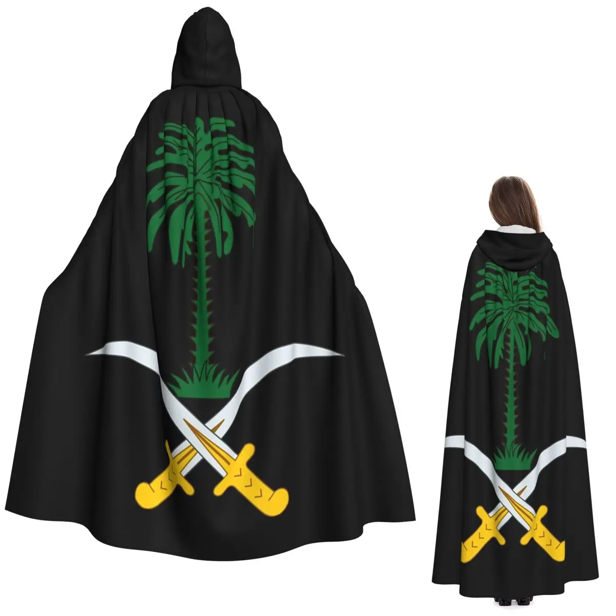

Kingdom Of Saudi Arabia Long Hooded Cloak Witch Medieval Costume Cosplay Cape HalloweenParty Adult Unisex