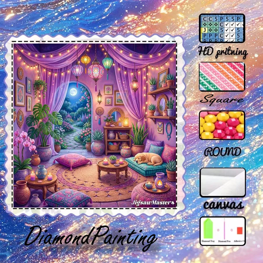 1 piece - 5D-DIY - Flocking cloth - Special drill - Diamond painting set - Cozy room - Mosaic - Diamond art