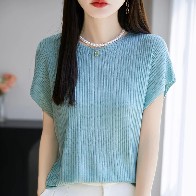 

Spring And Summer New Sweater Short Sleeve T-shirt Women's Striped Loose Top