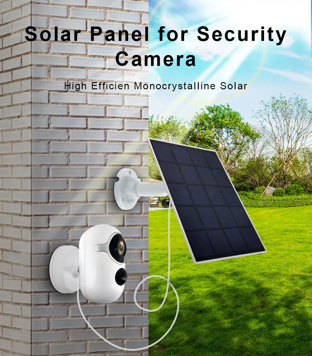 Solar Panel for Battery Camera 3M Cable Rechargeable Power for Security Outdoor WiFi Camera's Power Adapter with USB interface