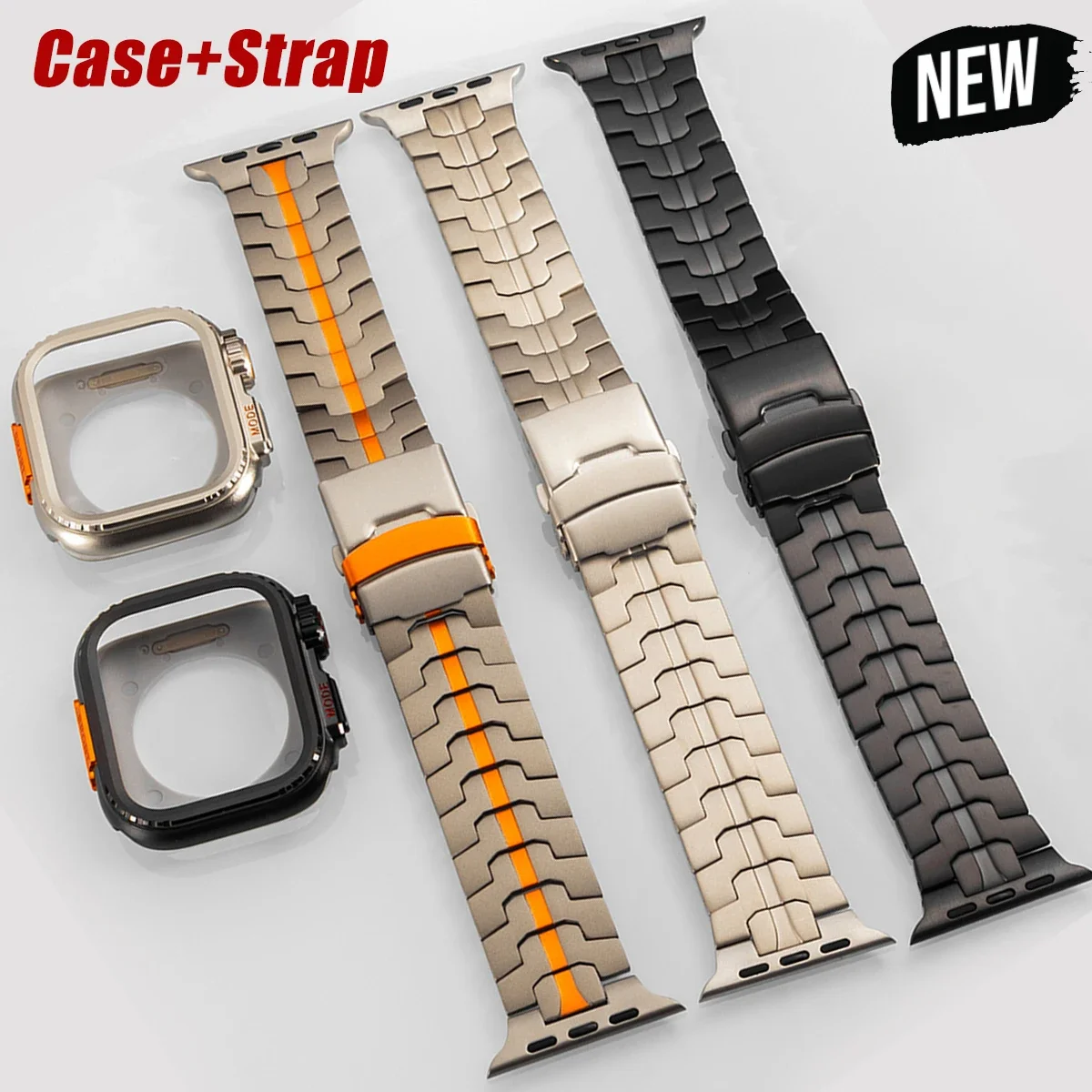 

Titanium Color Strap+Case For Apple Watch Series 7 44mm 45mm Luxury Metal Band For IWatch Series 9 8 6 5 4 3 SE Frame Protector
