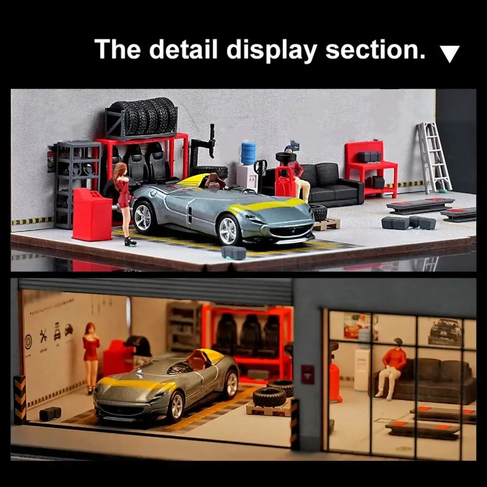 Strumenti di riparazione auto in scala 1/64 Modello Scena in miniatura Display Fondale Simulazione Strumenti di riparazione auto Modello di assemblaggio Auto pressofusa