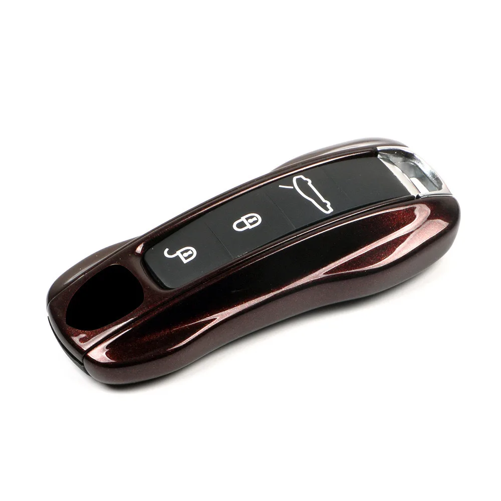 Juste de clé de voiture rouge pêche pour Porsche Panamera, étui Smart Fob à distance, ensemble d'accessoires, broderie Cayman, Macan Boxster, 718, 911