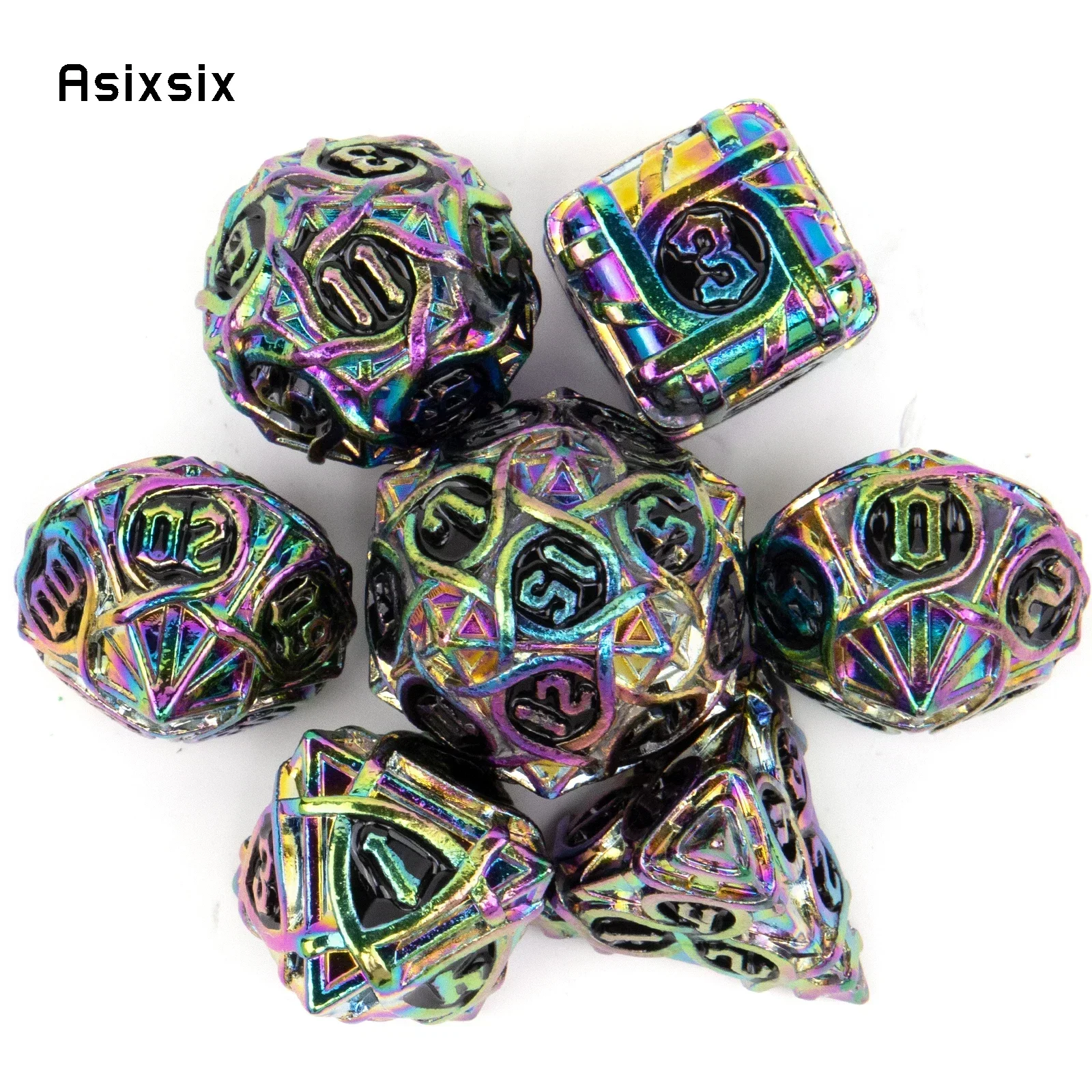

7 Pcs Colorful Stripe Metal Dice Perfect For Card Games Board Games For Critical Role, Rpgs, D&D