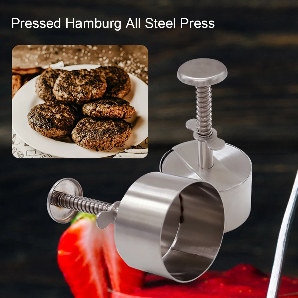 Round Adjustable Hamburger Patty Maker Non-Stick Stainless Steel Easy Release Hamburger Patty Press for Beef Meat BBQ Barbecue