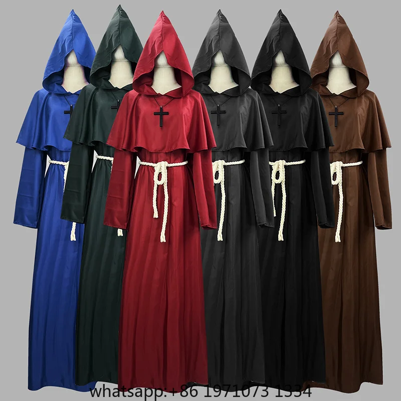 S-5XL Middle Ages Historical Cloak Medieval Monk Friar Robe Wizard Priest Suit Halloween Stage Cape Cosplay Costume Plus Size
