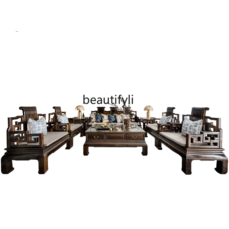 

New Chinese Style Solid Wood Sofa Combination Villa Reception Room Chinese Style Model Room Zen Living Room Furniture