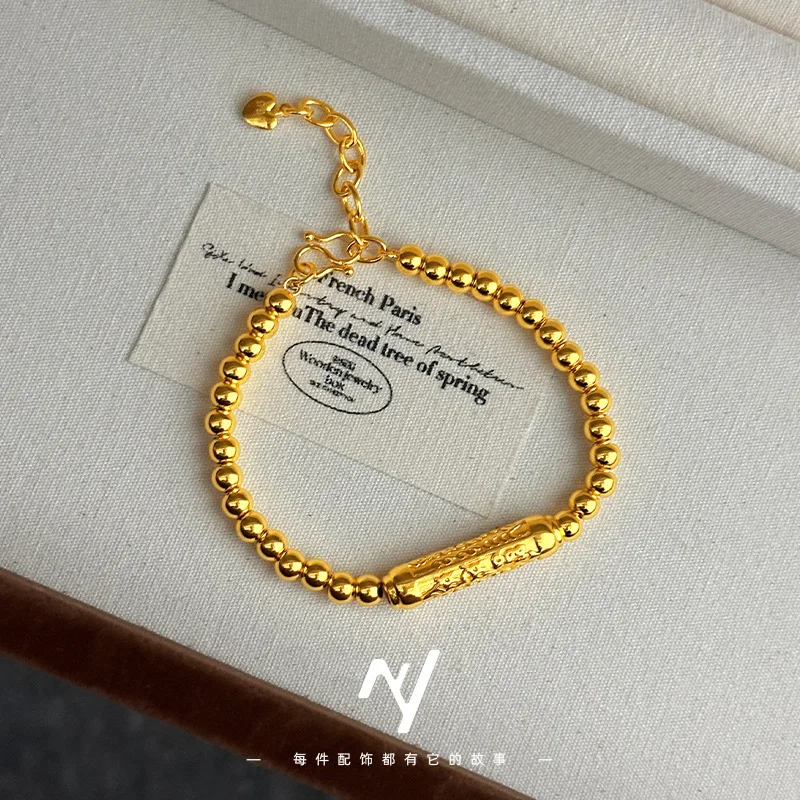 

True Gold 999 niche design women's Thai amulet, tube light bead bracelet, high color retention bracelet jewelry