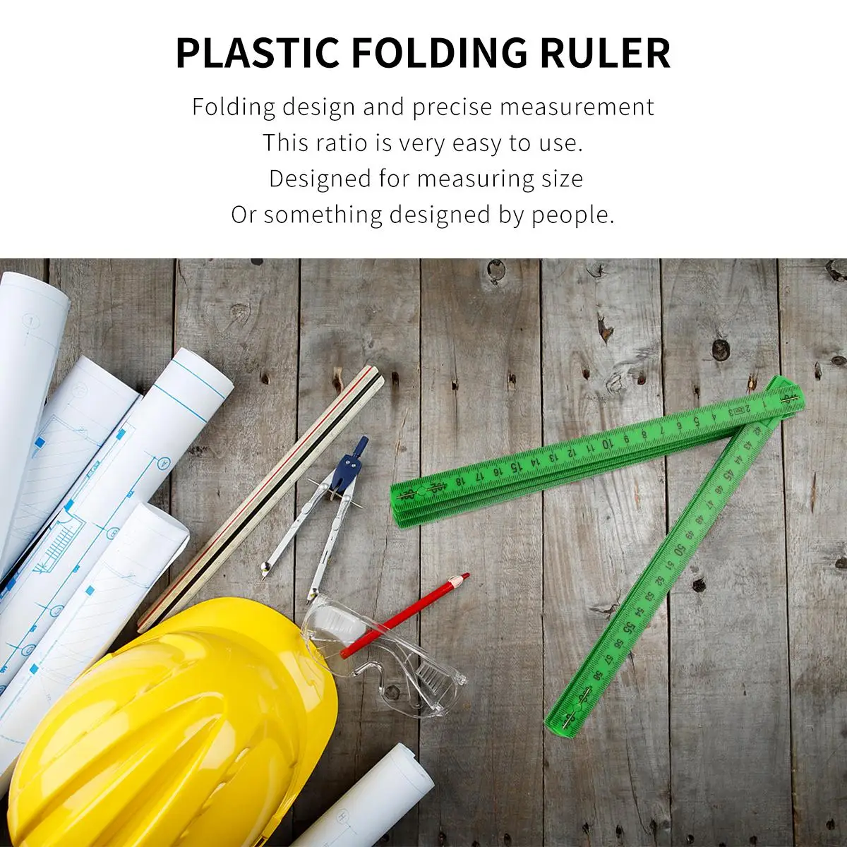 Folding Ruler Foldable Measuring Tool Plastic Metric Tape Measure Carpenter Masonry DIY Tile Hardwood Hobbyist