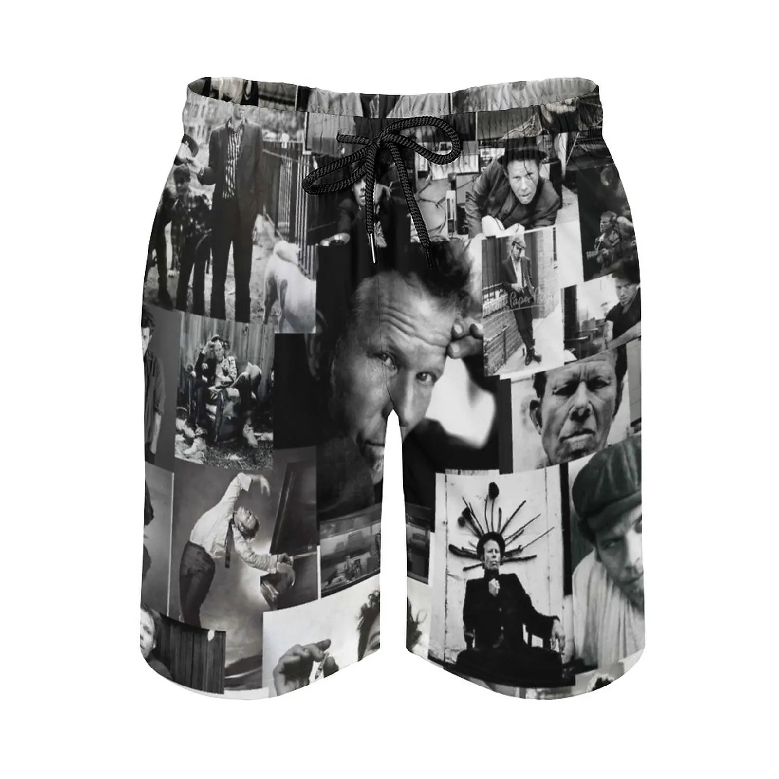 Tom Waits Print Swim Beach Board Shorts Swimsuit Loose Men's Trunks Breathable Tom Waits Tom Waits Folk Music Singers Collage