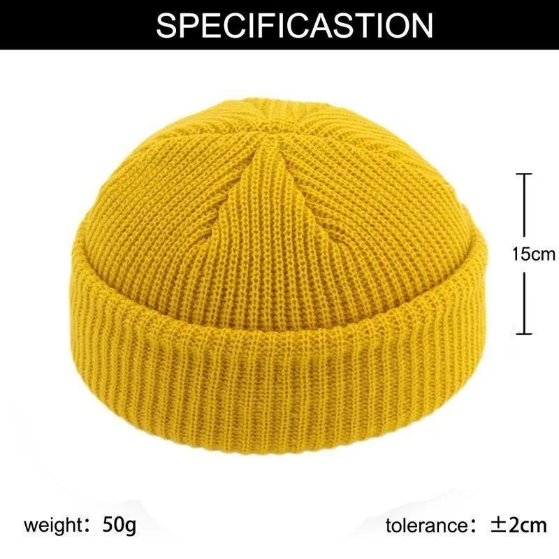 Knitted Beanie Hat Unisex Cap Fashion Hip-hop Cuffed Short Cap Bonnet Warm Ribbed Fisherman Hat