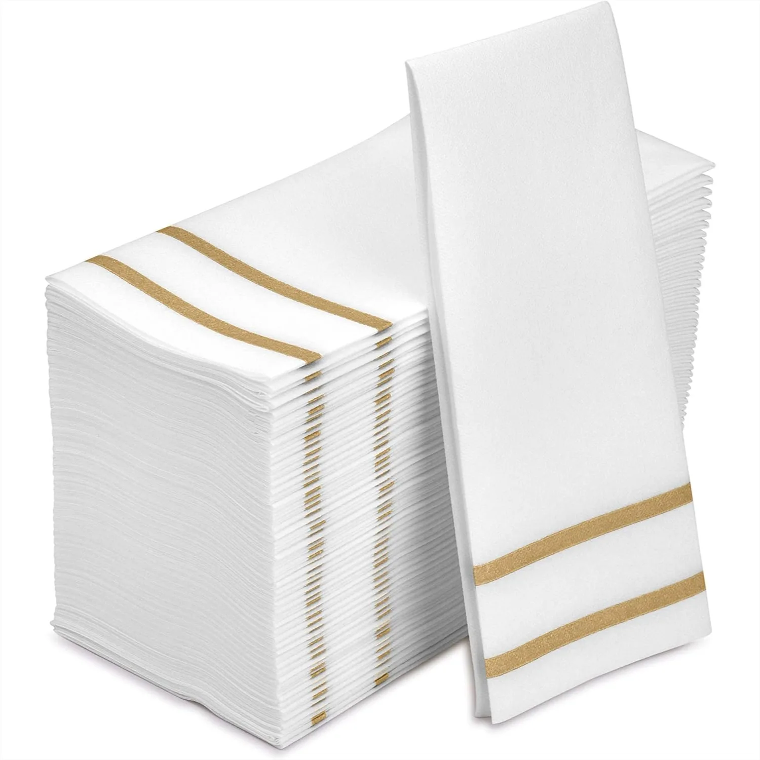 

Disposable Hand Towels with Gold Design, 100 Linen-Feel Guest Towels for Formal Dinner, Anniversary, and Wedding Napkins