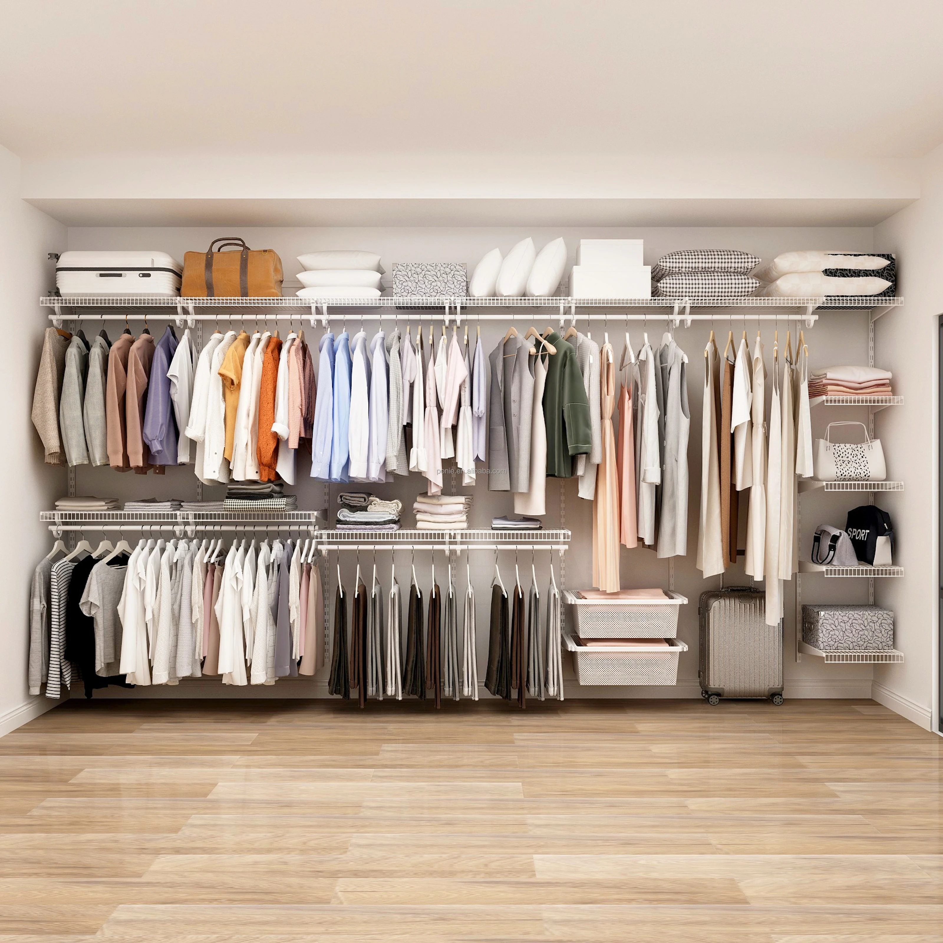 PONIE Metal Steel Wardrobes Bedroom Closet Open Clothes Closet Set Walk In Closet Folding Portable Wardrobe 4.6m