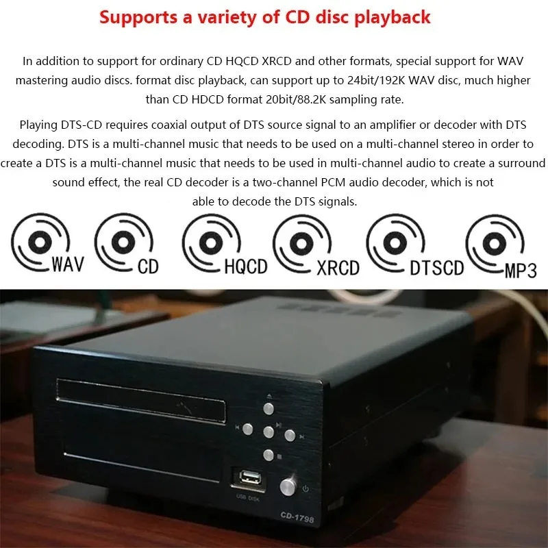 Fully Balanced CD Player PCM1798 DAC 24bit 192KHz Lossless Decoding JRC5532D Op-Amp Combo USB Read Playback HIFI Audio Player