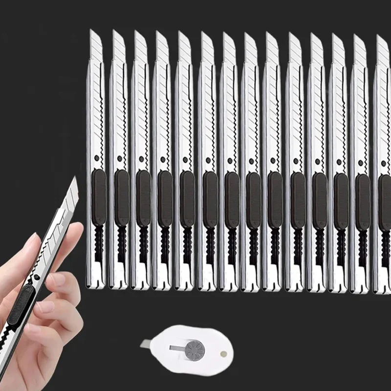 15pcs Stainless Steel Retractable Utility Knife 9mm Snap Off Blades Hobby Knife Box Cutter Perfect For Cutting At Home