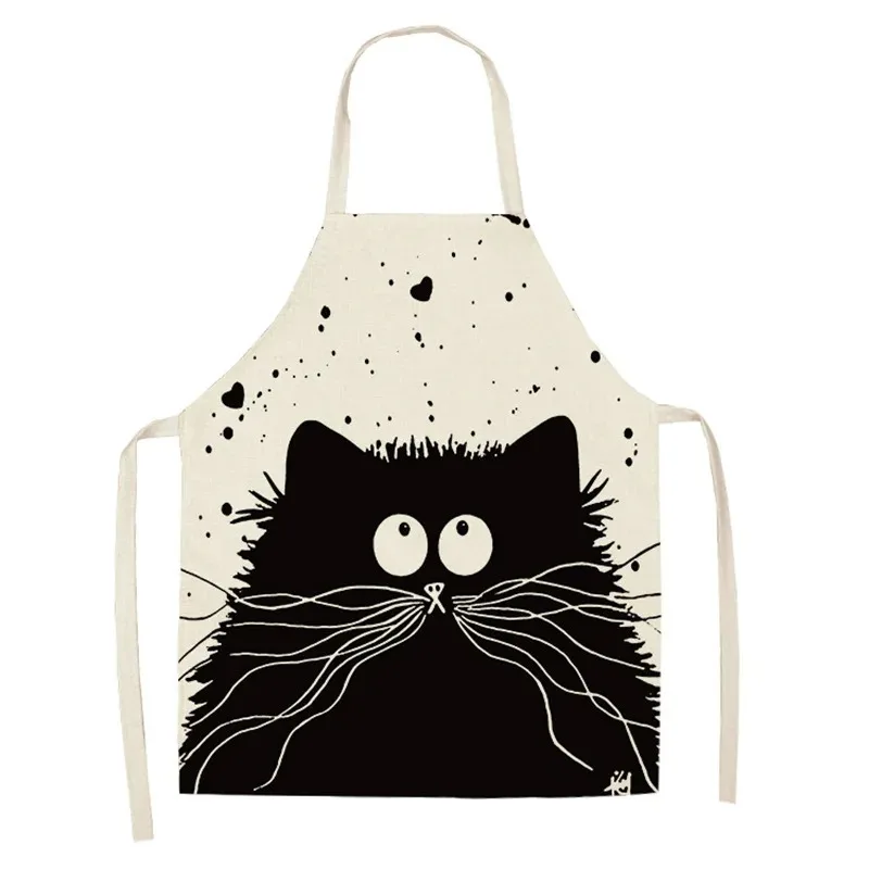 Cute cartoon cat print pattern sleeveless apron cotton linen apron for men and women home cleaning tool bib 68x55 cm