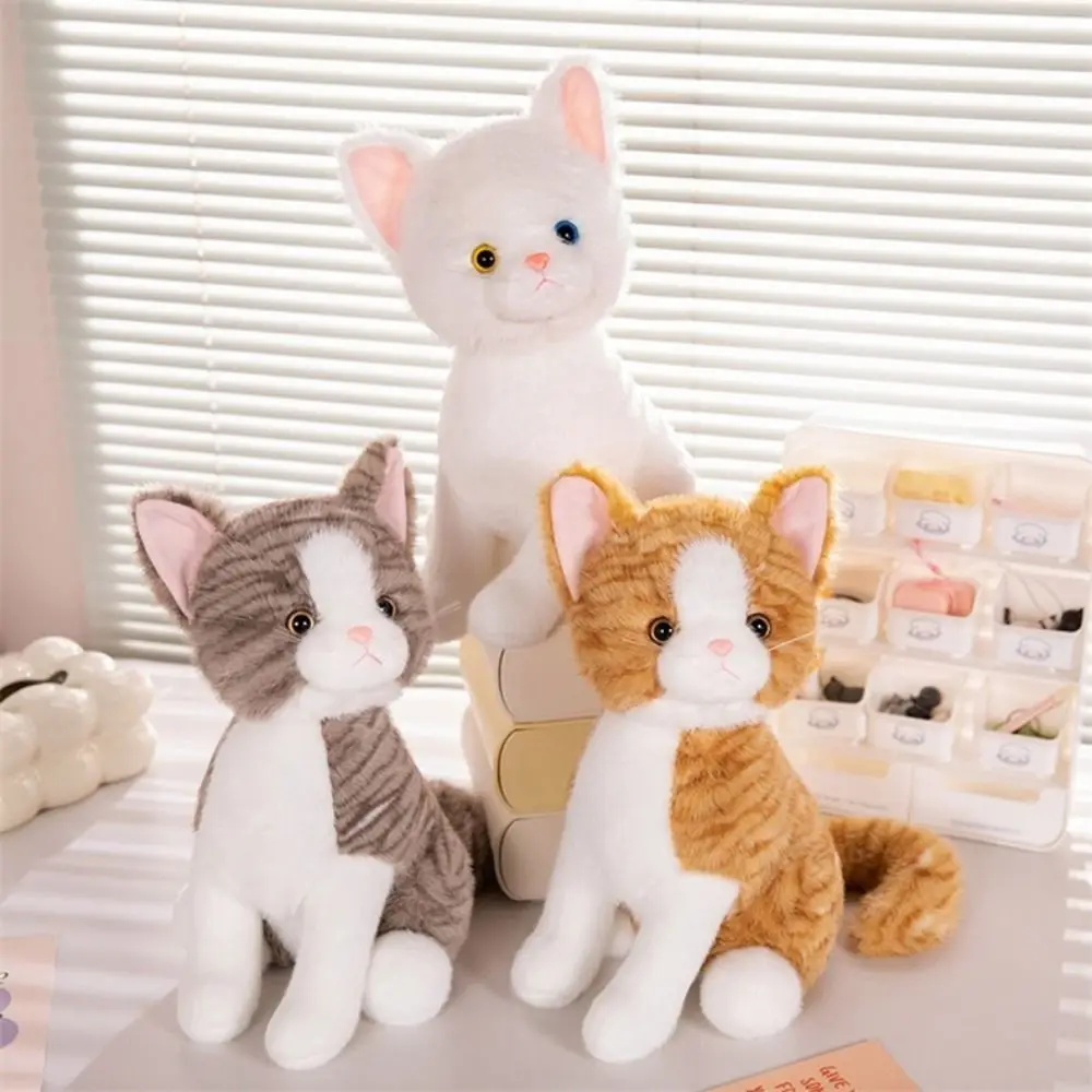 Kawaii Animal Pet Cat Plush Toy Ginger Cat Sitting Posture Kitten Stuffed Doll Soft Anime Cartoon Simulation Cat Doll Room Decor