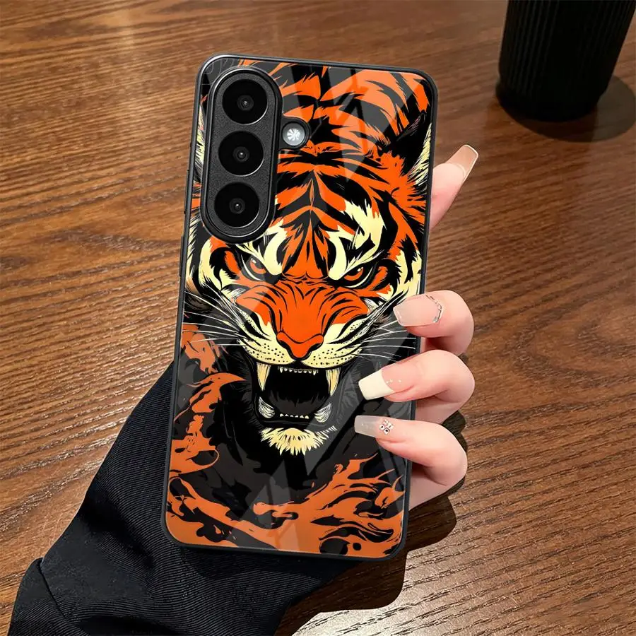 Case for Samsung Galaxy S26 S23 Plus S8 S10 S21 Note 8 9 10 20 S20 FE S22 S9 S24 S24 Ultra Glass Phone Cover Cool Animal Tiger view 3