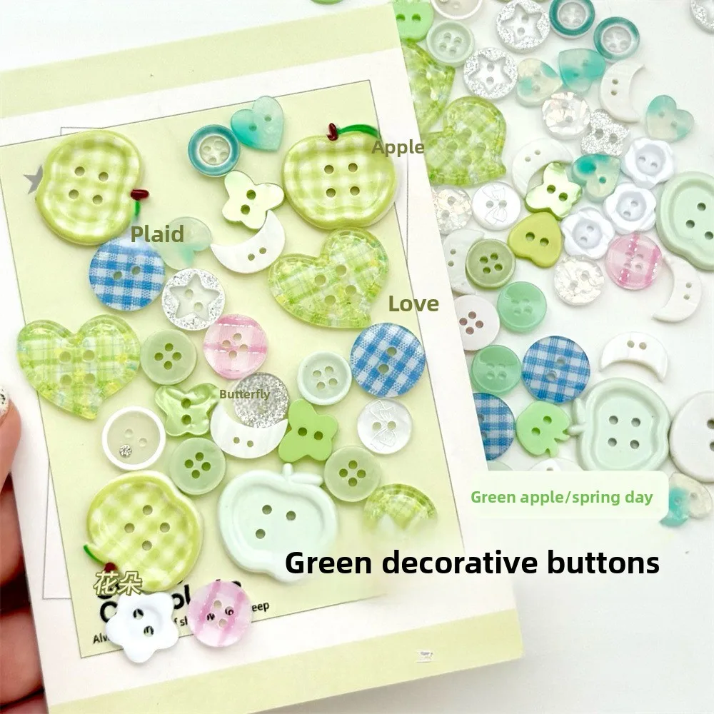 10/20pcs Fresh Green Perforated Button Decoration Accessories Green Apple Hand Account Clothing Accessories DIY Cute Decora