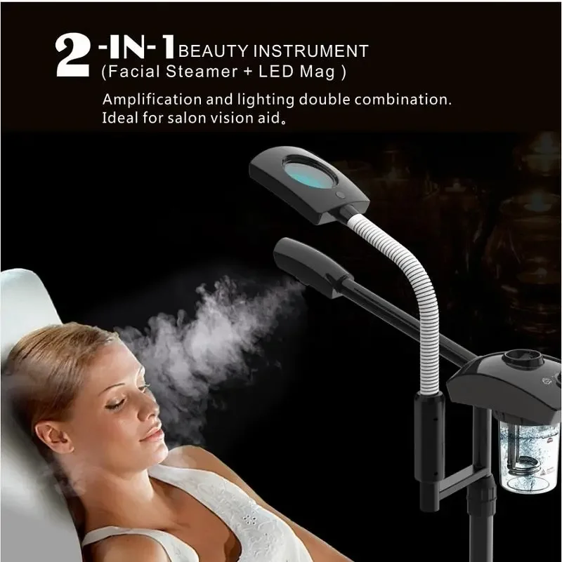 Professional Facial Vaporizer 2-In-1 Cold/Hot Spray Equipped With Magnifying Glass LED Light To Whiten And Moisturize Skin