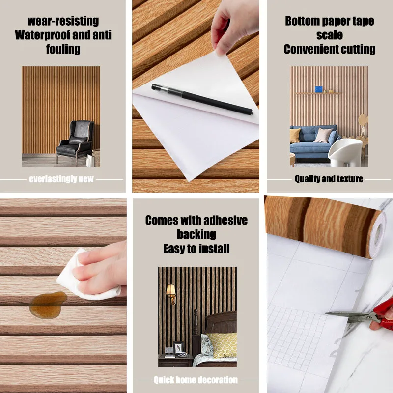 45cm Peel and Stick Wallpaper Self Adhesive Wall Stickers Room Decoration PVC Grid Stripes Wallpapers Home Decor Sticker