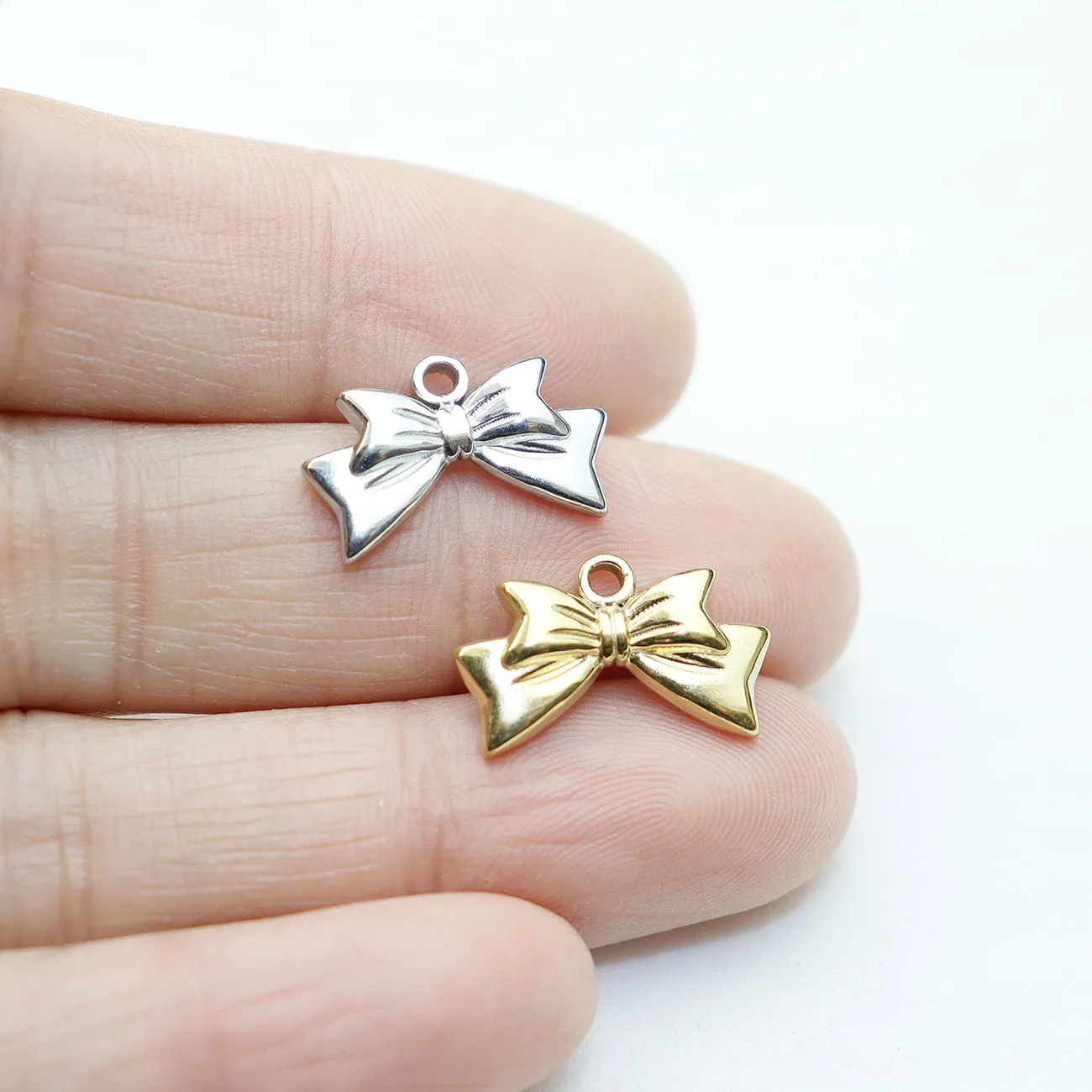5pcs Casting Stainless Steel Pretty Bowknot Charms Pendant DIY Necklace Earrings Jewelry Accessory PVD Plate Water Proof