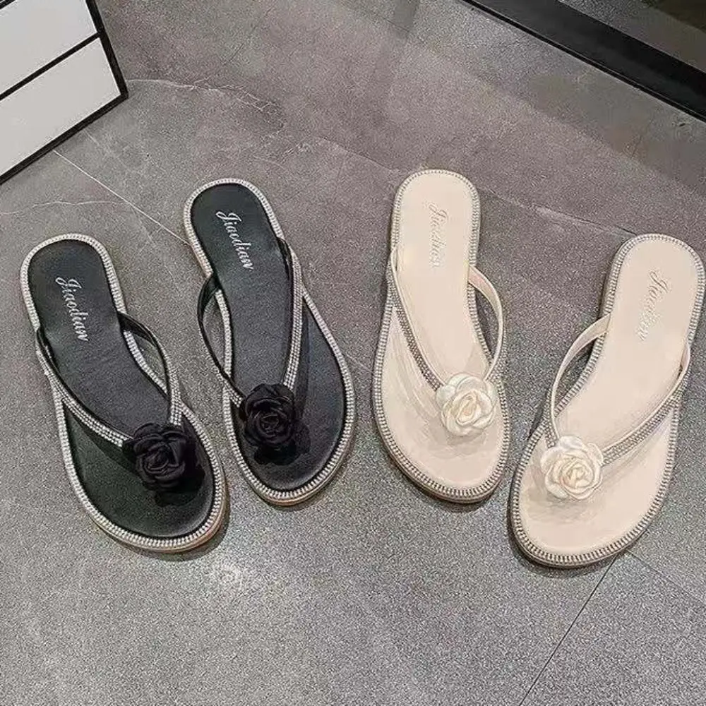 

Пляжная одежда, Нескользящие тапочки с кристаллами и цветами, пляжные шлепанцы на мягкой подошве из ПВХ, милые летние шлепанцы, женские сандалии