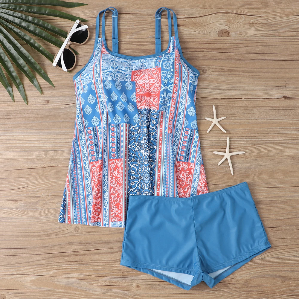 Damski Seksowny Zestaw Bikini Strój Plażowy Modny Nadruk Kostium Kąpielowy Letni Tankini Jednoczęściowy Dwuczęściowy S-6XL