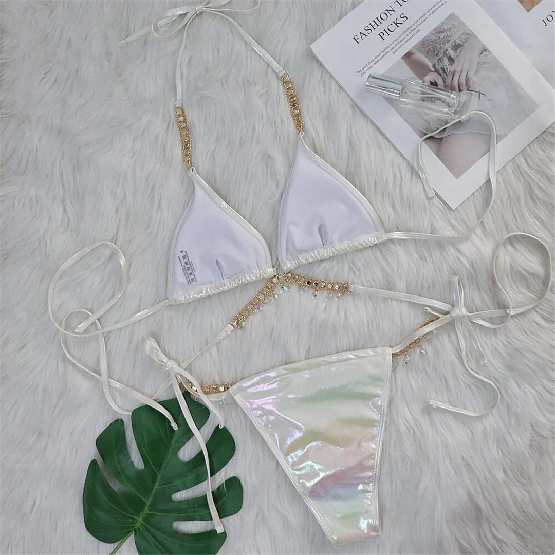 Diamant-Strass-PU-Kunstleder-Bikini, Damen-Badeanzug, zweiteiliges Bikini-Set, Badebekleidung, Badeanzug, Modell V5131 – Detail 35