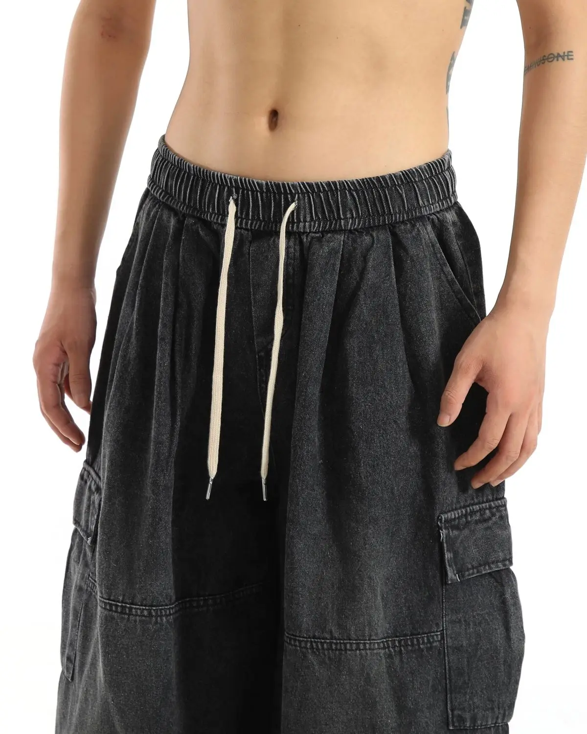 Schwarze Baggy-Cargohose für Herren, lässig, weites Bein, Jogginghose, Übergröße, Vintage, gerade, lockere Arbeitsjeanshose, weicher Komfort – Detail 5