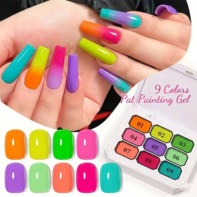 

Summer Nine-Square Neon Nail Gel Set, Rainbow Dopamine Series, High Saturation Gloss, LED Nail Art, DIY Nail Design