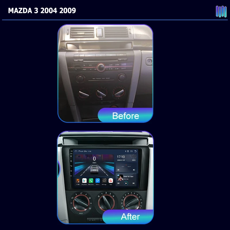 AI Voice Control Car Radio with Android 13 Multimedia Player for MAZDA 3 (2004-2009) Features GPS Navi Stereo Screenan WiFI 4G