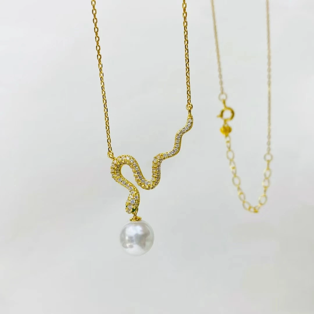 Snake Shape 925 Sterling Silver Necklace Findings Jewelry Base Settings Mountings Parts Mounts for 7-10mm Pearls Stones