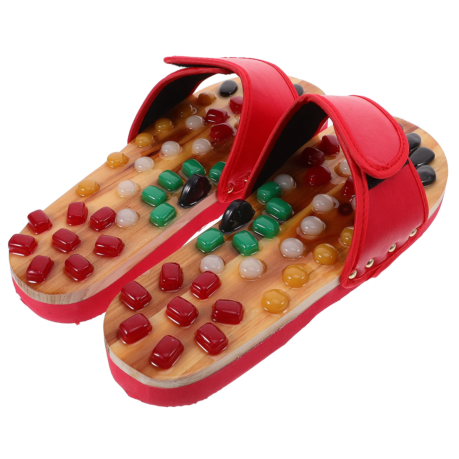 

Foot Massage Slippers Pair Red Size 39-40 PU Eva Long Wear Cobblestone Health Care Shoes Foot Sole Massage Pain Relief
