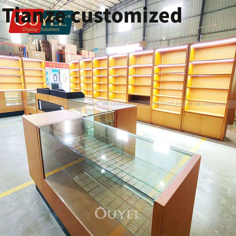 

Customized-Supplier Smoke Lounge Furniture Smoke Shop Showcase Counter Cabinets Floor Glass Display Smoke Shop