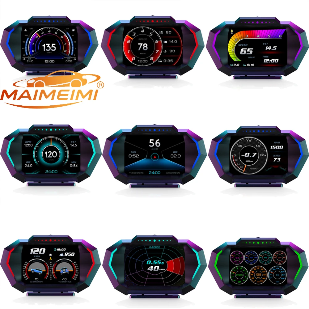 Head Up Display Car Obd2 P24/P10 Car Digital GPS Speedmeter Dual System on-board Computer Car OBD Gauge with Alarm Inclinometer