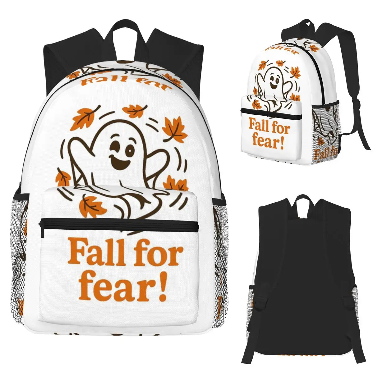 

Fall For Fear Cute Ghost With Autumn Leaves Title Student Backpack School Bag Hiking Travel Daypack Bookbag Shoulder Bags